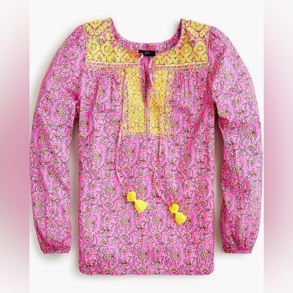 J Crew Embroidered Cotton Voile Top in Block Print - Picture 2 of 13